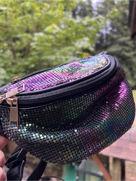 None Handbags - Sequin Oil Slick Multi Tone Leather Adjustable Waist Purse Fanny Pack Hip Bag